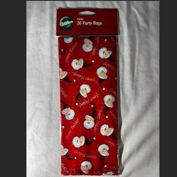 WILTON Party Treat Bags w Ties 20 ct - Christmas Holiday Santa - Red - Picture 1 of 5